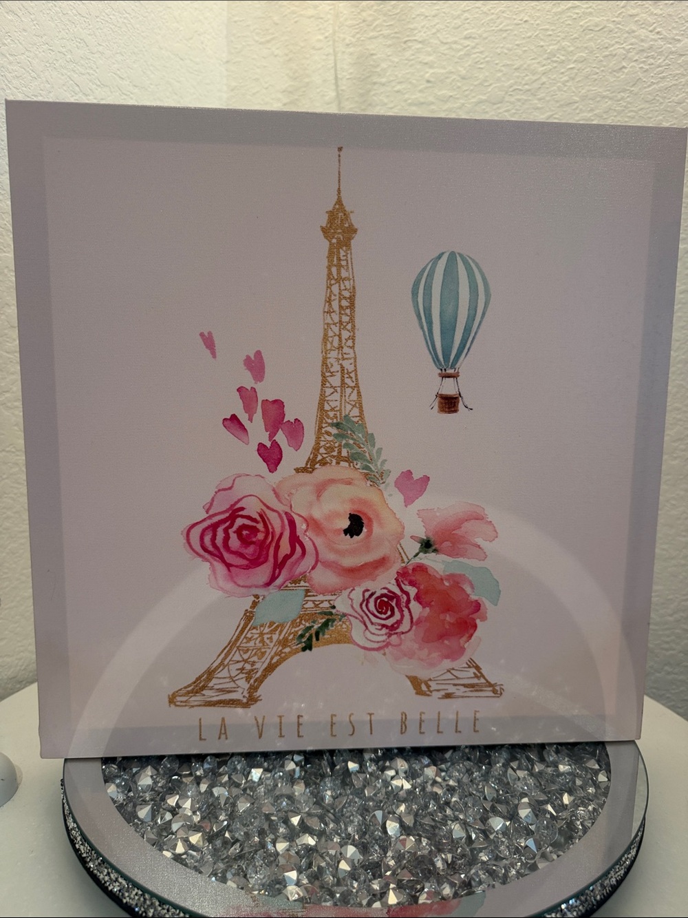 Eiffel Tower Floral Canvas Art - Pink & Gold